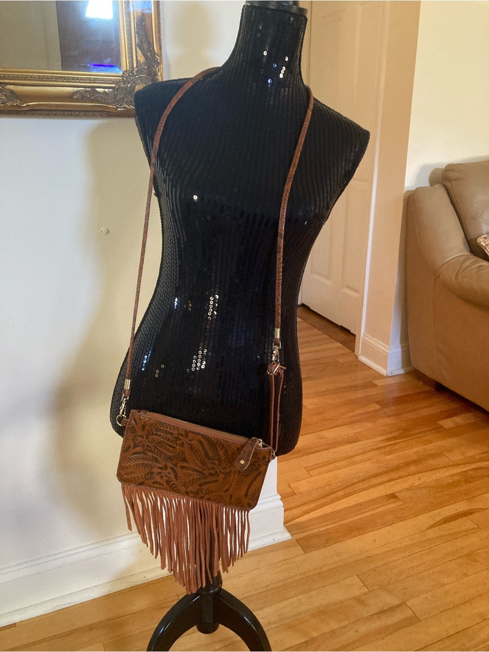 Free people Brown Leather Fringe Crossbody Bag and Wristlet
